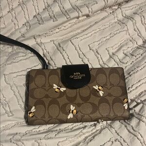 Coach Tan and Black Wallet with Bee Accents